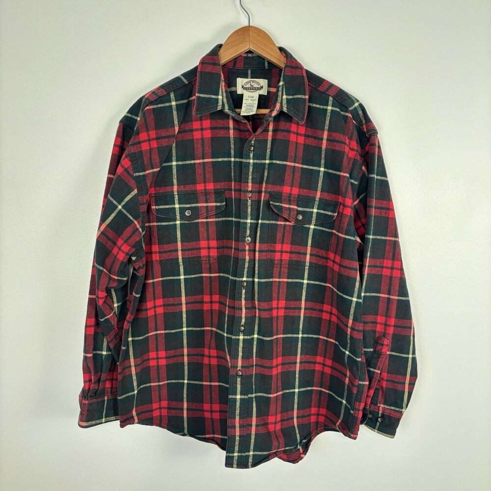 Eddie Bauer Legend Plaid Flannel Shirt Mens Large Red Green Sturdy Cotton